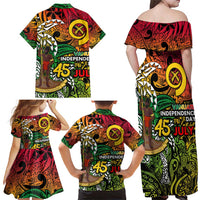 Personalized Vanuatu 45th Independence Anniversary Family Matching Off Shoulder Maxi Dress and Hawaiian Shirt Melanesian Pattern Reggae DT02 - Polynesian Pride