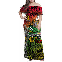 Personalized Vanuatu 45th Independence Anniversary Family Matching Off Shoulder Maxi Dress and Hawaiian Shirt Melanesian Pattern Reggae DT02 Mom's Dress Art - Polynesian Pride