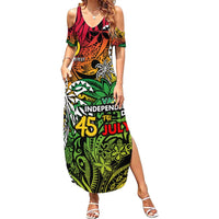 Personalized Vanuatu 45th Independence Anniversary Family Matching Summer Maxi Dress and Hawaiian Shirt Melanesian Pattern Reggae - Polynesian Pride