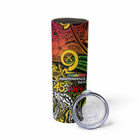 Vanuatu 45th Independence Anniversary Skinny Tumbler Melanesian Pattern Reggae - Polynesian Pride