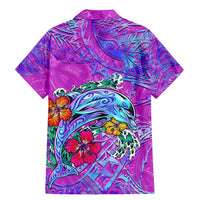 Personalized Dolphin Polynesia Family Matching Mermaid Dress and Hawaiian Shirt Hibiscus Tropical Wave - Purple Vibes