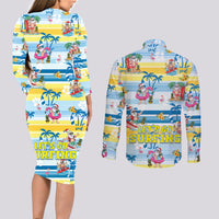 Surfing Christmas Couples Matching Long Sleeve Bodycon Dress and Long Sleeve Button Shirt Tropical Santa Let's Go Surfing DT02 - Polynesian Pride