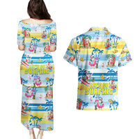 Surfing Christmas Couples Matching Puletasi Dress and Hawaiian Shirt Tropical Santa Let's Go Surfing DT02 - Polynesian Pride