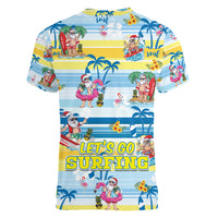 Surfing Christmas Women V Neck T Shirt Tropical Santa Let's Go Surfing DT02 - Polynesian Pride