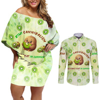 Kiwi Cannibalism Couples Matching Off Shoulder Short Dress and Long Sleeve Button Shirt New Zealand Kiwi Cute Bird Funny DT02 Green - Polynesian Pride