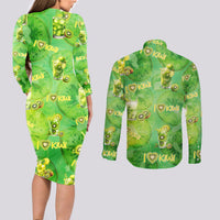 I Love Kiwi Couples Matching Long Sleeve Bodycon Dress and Long Sleeve Button Shirt New Zealand Kiwi Fruit Summer Cocktail