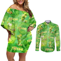 I Love Kiwi Couples Matching Off Shoulder Short Dress and Long Sleeve Button Shirt New Zealand Kiwi Fruit Summer Cocktail