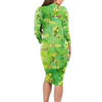 I Love Kiwi Long Sleeve Bodycon Dress New Zealand Kiwi Fruit Summer Cocktail