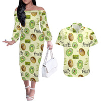 Kiwi Cute Humorous Couples Matching Off The Shoulder Long Sleeve Dress and Hawaiian Shirt New Zealand Fruit