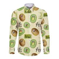 Kiwi Cute Humorous Long Sleeve Button Shirt New Zealand Fruit DT02 Unisex Yellow - Polynesian Pride