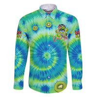 Just a Girl Who Loves Kiwis Family Matching Off Shoulder Short Dress and Hawaiian Shirt New Zealand Tie Dye DT02 Dad's Shirt - Long Sleeve Green - Polynesian Pride