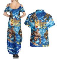 Hawaii Father's Day Couples Matching Summer Maxi Dress and Hawaiian Shirt The Surfing Dad Polynesian Tattoo