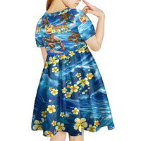 Hawaii Father's Day Kid Short Sleeve Dress The Surfing Dad Polynesian Tattoo