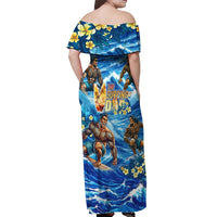 Hawaii Father's Day Off Shoulder Maxi Dress The Surfing Dad Polynesian Tattoo