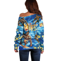 Hawaii Father's Day Off Shoulder Sweater The Surfing Dad Polynesian Tattoo