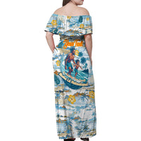 Hawaii Father's Day It's Surfing Time Family Matching Off Shoulder Maxi Dress and Hawaiian Shirt Aloha Lā Makuakane