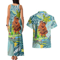 Palau Father's Day Polynesia Couples Matching Tank Maxi Dress and Hawaiian Shirt Dad and Son
