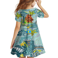 Palau Father's Day Polynesia Family Matching Off Shoulder Short Dress and Hawaiian Shirt Dad and Son