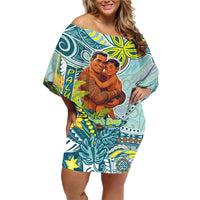 Palau Father's Day Polynesia Family Matching Off Shoulder Short Dress and Hawaiian Shirt Dad and Son