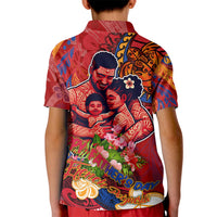 Happy Father's Day French Polynesia Kid Polo Shirt Family Turtle Hibiscus