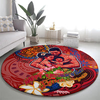 Happy Father's Day French Polynesia Round Carpet Family Turtle Hibiscus