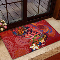 Happy Father's Day French Polynesia Rubber Doormat Family Turtle Hibiscus