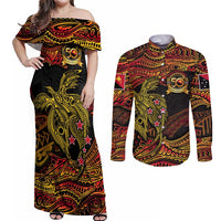 Papua New Guinea 50th Independence Day Couples Matching Off Shoulder Maxi Dress and Long Sleeve Button Shirt Culture Spirit and Sovereignty