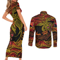 Papua New Guinea 50th Independence Day Couples Matching Short Sleeve Bodycon Dress and Long Sleeve Button Shirt Culture Spirit and Sovereignty