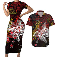 PNG 1975 - 2025 Couples Matching Short Sleeve Bodycon Dress and Hawaiian Shirt Papua New Guinea 50th Independence Anniversary
