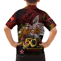 PNG 1975 - 2025 Family Matching Off The Shoulder Long Sleeve Dress and Hawaiian Shirt Papua New Guinea 50th Independence Anniversary