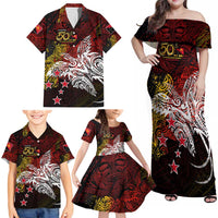PNG 1975 - 2025 Family Matching Off Shoulder Maxi Dress and Hawaiian Shirt Papua New Guinea 50th Independence Anniversary