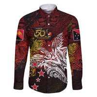 PNG 1975 - 2025 Family Matching Off Shoulder Maxi Dress and Hawaiian Shirt Papua New Guinea 50th Independence Anniversary