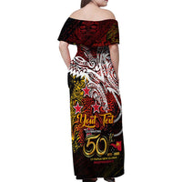 PNG 1975 - 2025 Family Matching Off Shoulder Maxi Dress and Hawaiian Shirt Papua New Guinea 50th Independence Anniversary