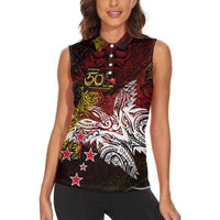 PNG 1975 - 2025 Women Sleeveless Polo Shirt Papua New Guinea 50th Independence Anniversary