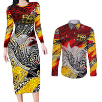 Papua New Guinea 50th Independence Day Couples Matching Long Sleeve Bodycon Dress and Long Sleeve Button Shirt Celebrate Our History, Inspire Our Future