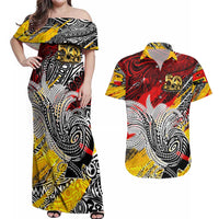 Papua New Guinea 50th Independence Day Couples Matching Off Shoulder Maxi Dress and Hawaiian Shirt Celebrate Our History, Inspire Our Future