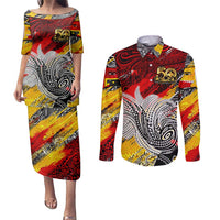 Papua New Guinea 50th Independence Day Couples Matching Puletasi and Long Sleeve Button Shirt Celebrate Our History, Inspire Our Future