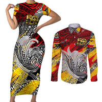 Papua New Guinea 50th Independence Day Couples Matching Short Sleeve Bodycon Dress and Long Sleeve Button Shirt Celebrate Our History, Inspire Our Future