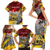 Papua New Guinea 50th Independence Day Family Matching Short Sleeve Bodycon Dress and Hawaiian Shirt Celebrate Our History, Inspire Our Future