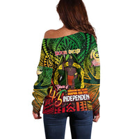Vanuatu 45th Independence Anniversary Off Shoulder Sweater Embracing Our Traditions Shaping Our Future
