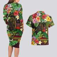 45th Anniversary of Freedom Vanuatu Couples Matching Long Sleeve Bodycon Dress and Hawaiian Shirt Island Pride Cultural Power Pacific Unity