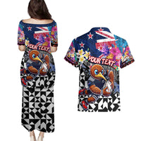 Personalized Kiwi New Zealand Rugby Couples Matching Puletasi and Hawaiian Shirt Kiwis Mascot Tropical Pattern