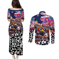 Personalized Kiwi New Zealand Rugby Couples Matching Puletasi and Long Sleeve Button Shirt Kiwis Mascot Tropical Pattern