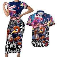 Personalized Kiwi New Zealand Rugby Couples Matching Short Sleeve Bodycon Dress and Hawaiian Shirt Kiwis Mascot Tropical Pattern