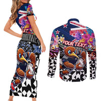 Personalized Kiwi New Zealand Rugby Couples Matching Short Sleeve Bodycon Dress and Long Sleeve Button Shirt Kiwis Mascot Tropical Pattern