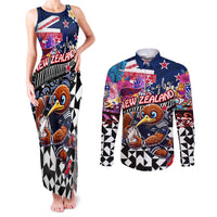 Personalized Kiwi New Zealand Rugby Couples Matching Tank Maxi Dress and Long Sleeve Button Shirt Kiwis Mascot Tropical Pattern