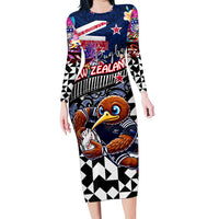 Personalized Kiwi New Zealand Rugby Family Matching Long Sleeve Bodycon Dress and Hawaiian Shirt Kiwis Mascot Tropical Pattern