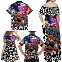 Personalized Kiwi New Zealand Rugby Family Matching Off Shoulder Maxi Dress and Hawaiian Shirt Kiwis Mascot Tropical Pattern