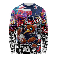 Personalized Kiwi New Zealand Rugby Long Sleeve Shirt Kiwis Mascot Tropical Pattern