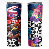 Kiwi New Zealand Rugby Skinny Tumbler Kiwis Mascot Tropical Pattern